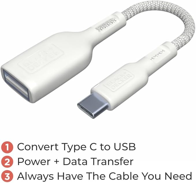 BLACK+DECKER USB C to USB A Adapter, USB C Male to USB Female Adapter Nylon - Image 2