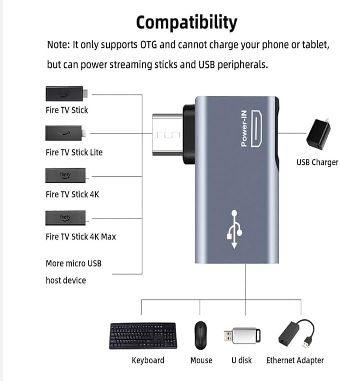 Powered Left & Right Angle USB 2.0 Micro Male to USB Female Host OTG Adapter - Image 5