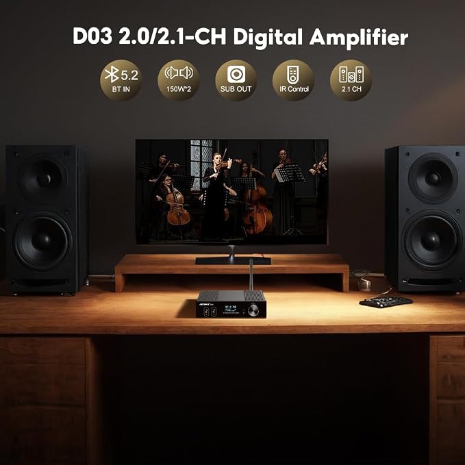 AIYIMA D03 Bluetooth 5.0 DAC Amplifier 150 Watt x 2 Stereo HiFi 2.1 CH Digital - Image 5