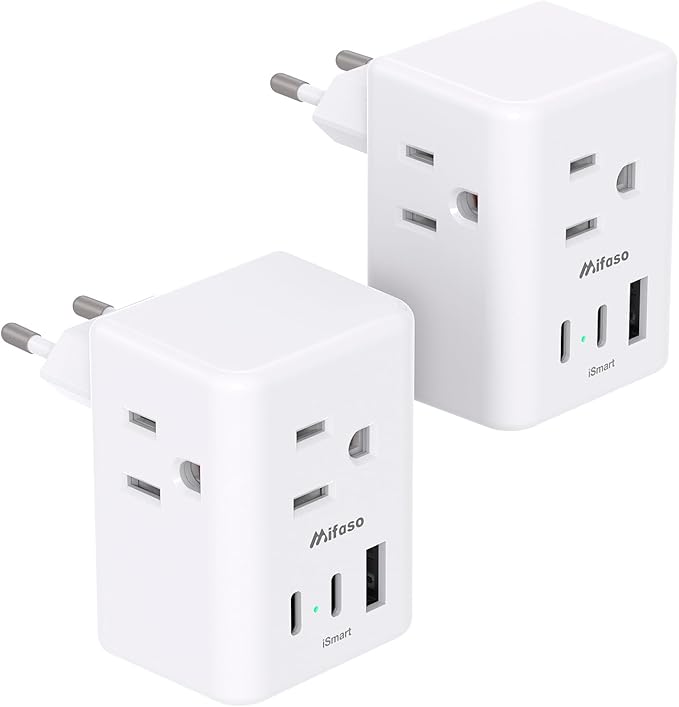2 Pack European Travel Plug Adapter, Mifaso International Power Plug Adapter by Mifaso