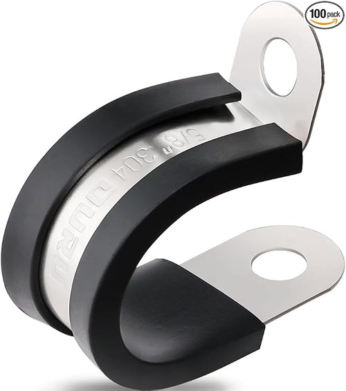 100PCS Cable Clamps 5/8 Inch 304 Stainless Steel Cable Clamps Rubber Coated by OURU
