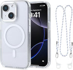 for iPhone 15 Case with 62.99 inch Lanyard, Classic Clear&White Magnetic Phone by QATYYY
