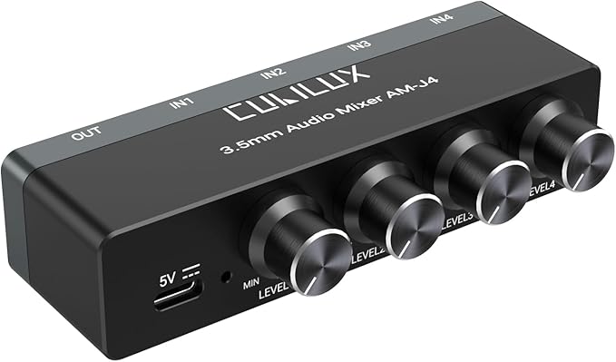 Cubilux 4-Channel 3.5mm Audio Mixer, Ultra-Low-Noise Mini Audio Mixer by Cubilux