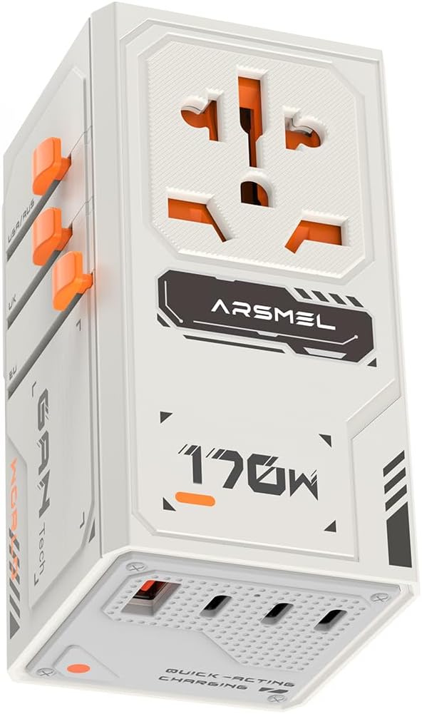 170W GaN Universal Travel Adapter, Worldwide All-in-One International Plug by ARSMEL