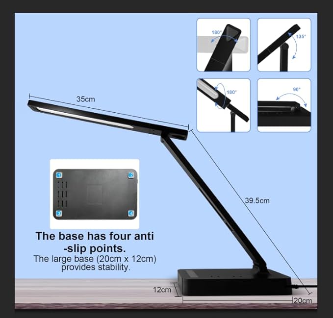Smart Desk Lamp with Dual USB Charging & 2 AC Outlets, Digital Clock, - Image 9