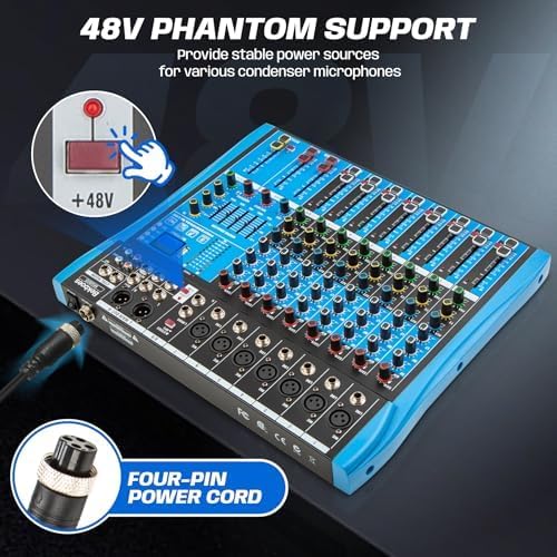 Professional Audio Mixer, 8 Channel, Input 48V Phantom Power Stereo Digital USB - Image 4