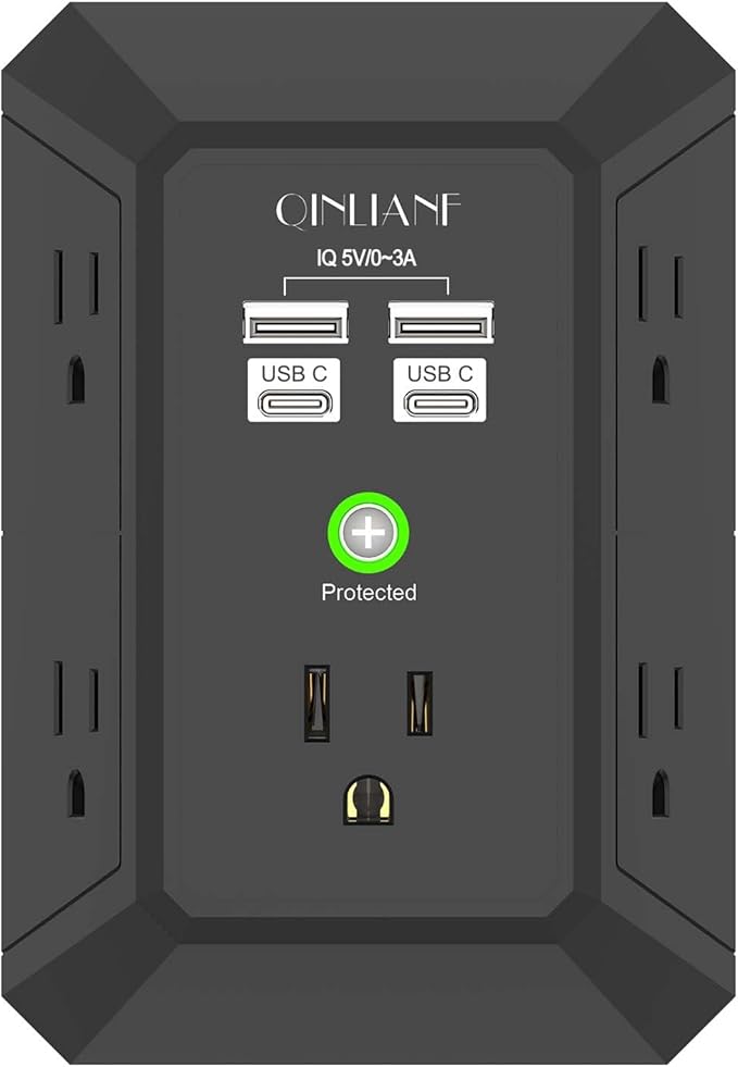 USB Wall Charger, Surge Protector, QINLIANF 5 Outlet Extender by QINLIANF
