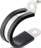 50PCS Cable Clamps 1 Inch 304 Stainless Steel Cable Clamps Rubber Coated by OURU