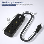 2Pack Small Power Strip Black Outlet - 1FT Heavy Duty Power Extension Cord - Image 3