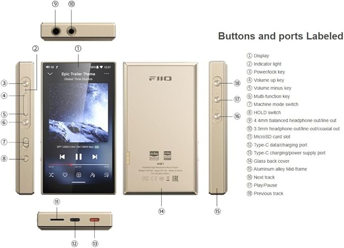 FiiO M21 Android 13 Portable Music Player MP3 Walkman Snapdragon 680 4* CS43198 - Image 3