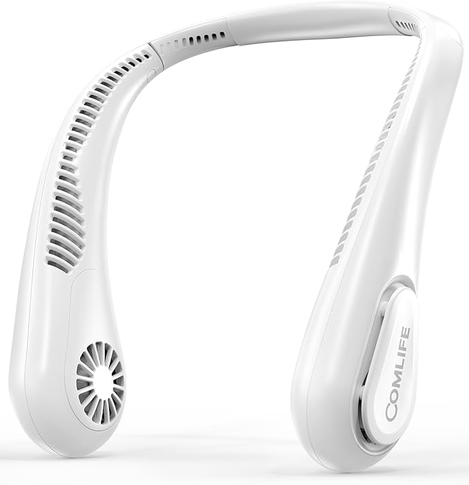Portable Bladeless Neck Fan, 5000mAh Rechargeable Battery, 3 Speeds, Workout by COMLIFE