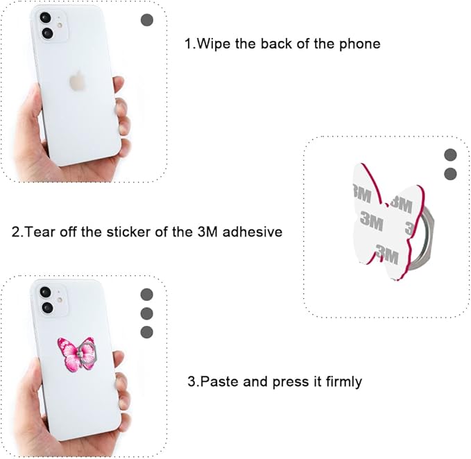 Bonoma Cute Butterflies Phone Ring Holder, 3 Pack Universal Finger Ring Stand - Image 5
