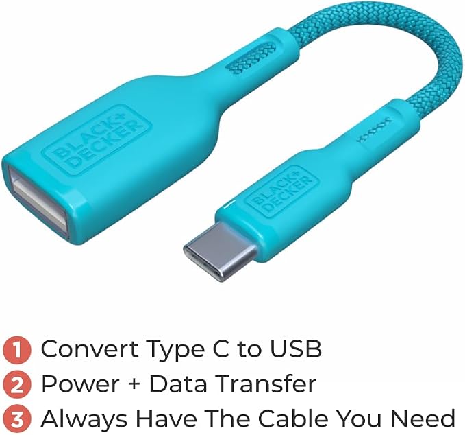 BLACK+DECKER USB C to USB A Adapter, USB C Male to USB Female Adapter Nylon - Image 2