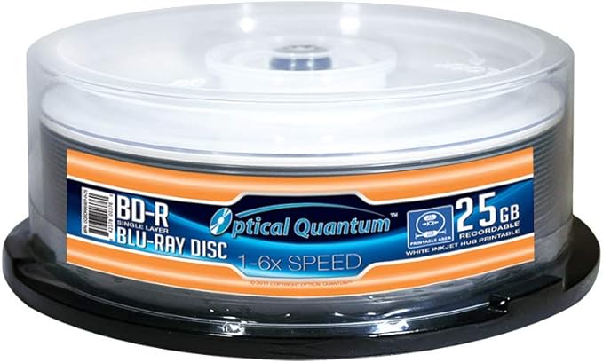 6X 25GB BD-R Blu-ray Blank Disc White Inkjet Hub Printable by OpticalQuantum