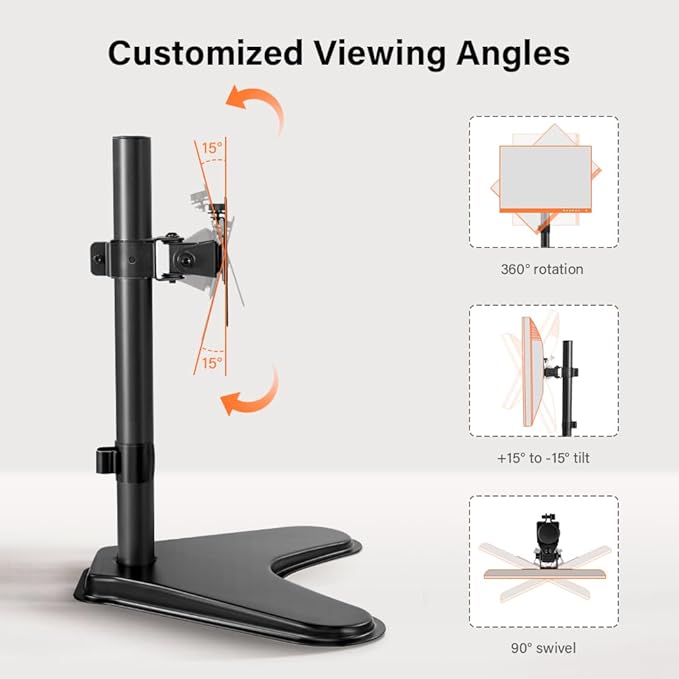 KKTONER Single Computer Monitor Stand Metal Base Free Standing Desk Vesa Mount - Image 3