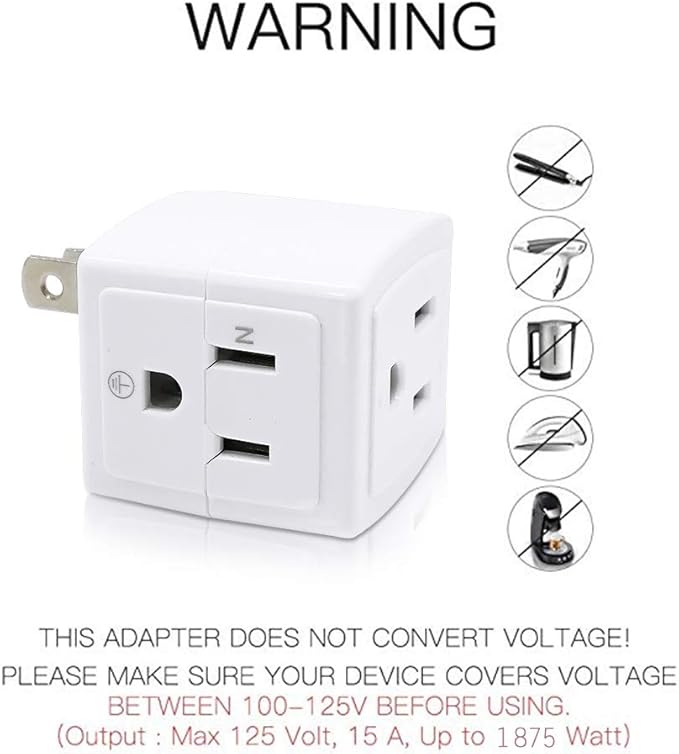 SYCON Adapter Outlet Extender, 2-Prong to 3-Prong Mini Wall Plug - Image 5