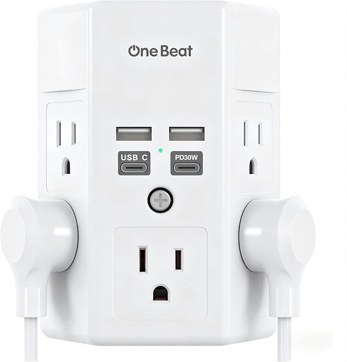 One Beat Surge Protector Wall Outlet Extender, 5 Outlets & 4 USB Ports by OneBeat
