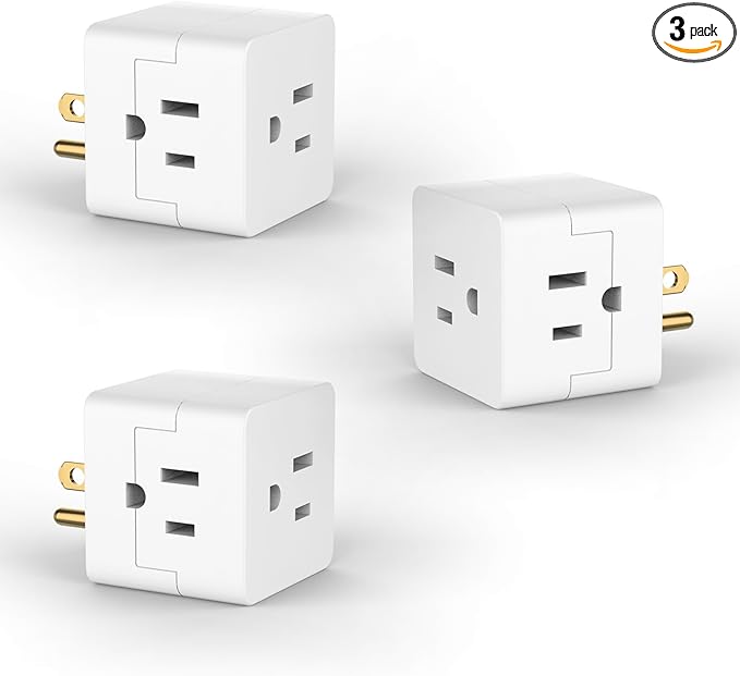 POWERCORDS 3 Power Blocks Outlet Splitter, 3 Pack, Grounded Wall Tap, 3-Prong by PowerCords