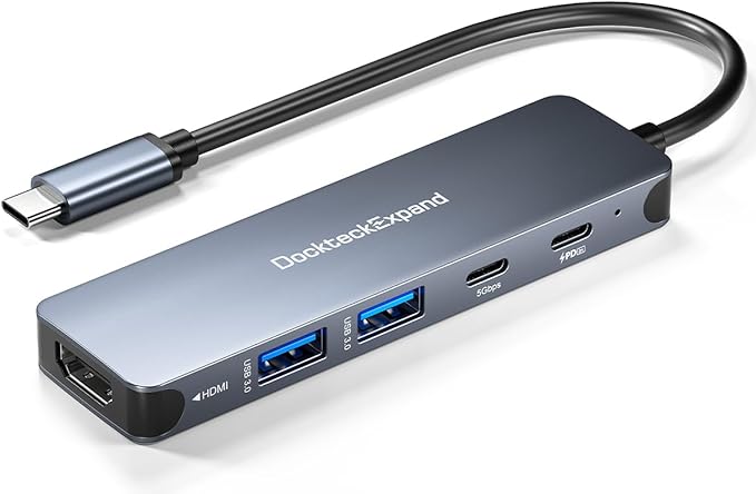 USB-C Hub 5-in-1 with 4K HDMI, 100W Power Delivery, 5Gbps USB-C Data Port and 2 by DockteckExpand