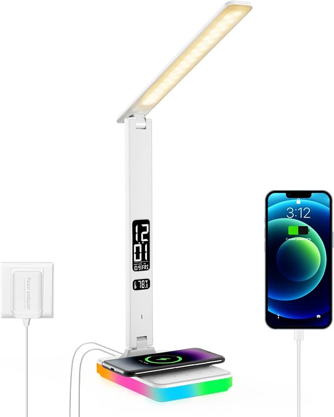 LED Desk Lamp for Home Office, USB Charging Port, Reading Lamp Desk Light by oviouit