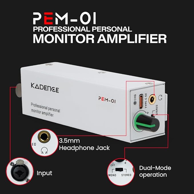 Kadence PEM-01 in-Ear Personal Monitor Amplifier, XLR/TRS Inputs, Stereo/Mono - Image 6