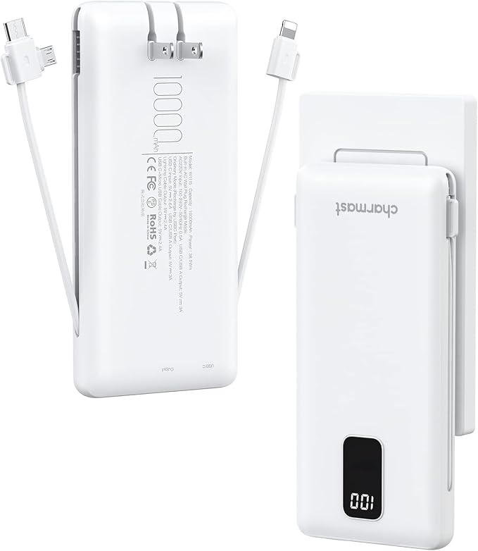 Charmast Portable Charger with Built-in Cables & Wall Plug, 10000mAh Portable by Charmast