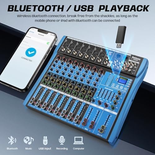 Professional Audio Mixer, 8 Channel, Input 48V Phantom Power Stereo Digital USB - Image 2