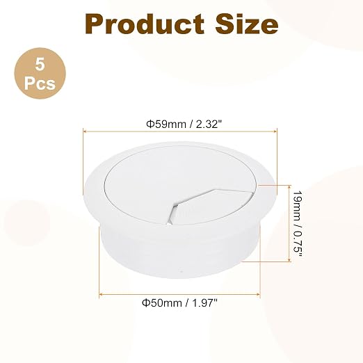 uxcell 5 Pcs 50mm Desk Grommet, Plastic Cable Hole Cover, Wire Cord Cable - Image 2