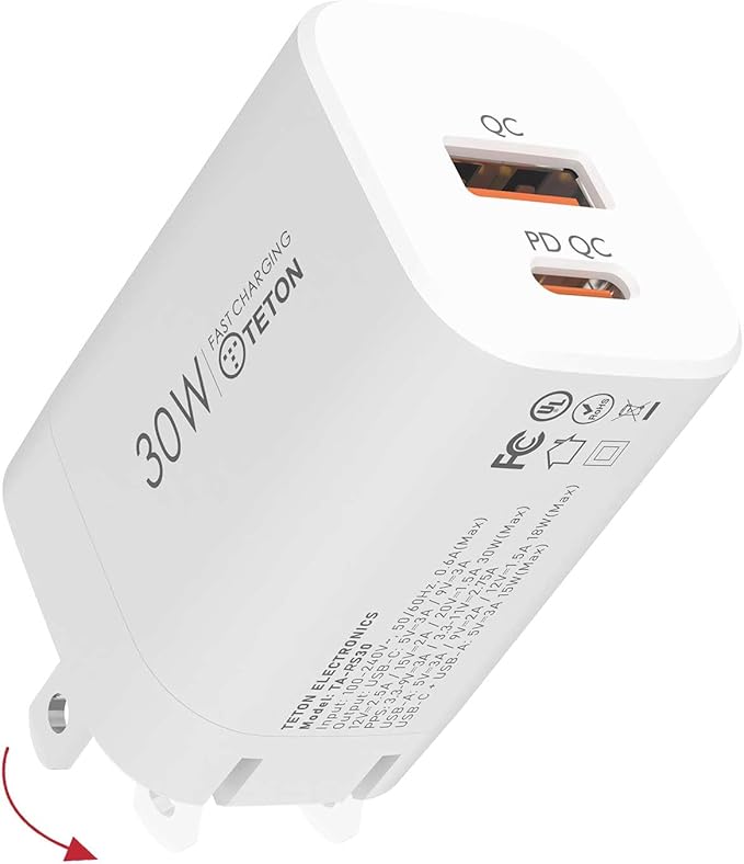 30W USB-C Fast-Charger Adapter, TETON ELECTRONICS PD Wall Charger Block PD QC by TETONELECTRONICS