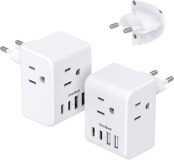 2 Pack European Travel Plug Adapter, International Power Plug Adapter by OneBeat