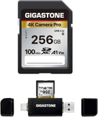 GIGASTONE 256GB SD Card with USB Type C Card Reader, 4K Camera Pro, A1 V30 U3 by Gigastone