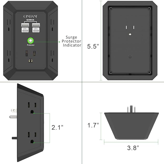USB Wall Charger, Surge Protector, QINLIANF 5 Outlet Extender - Image 7
