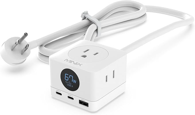MINIX 67W USB C Charger with 3 Outlets, Gan 3-Port Compact Cube Fast Power by MINIX