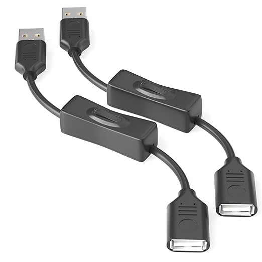 USB On/Off Switch Cable 2-Pack, 2A Charging 480Mbps Data, Type-A 2.0 Power by IIISOGNO