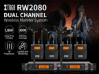 XTUGA RW2080 Wireless in Ear Monitor System 4 Bodypacks UHF IEM System - Image 7
