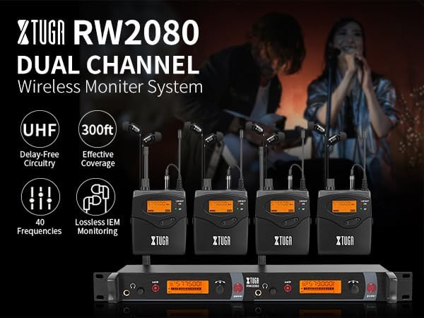 XTUGA RW2080 Wireless in Ear Monitor System 4 Bodypacks UHF IEM System - Image 7