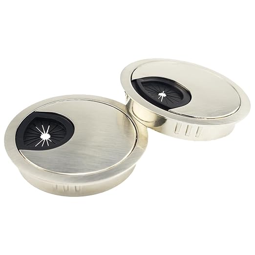 HAHIYO 2Pcs 2.4Inch/60mm Brushed Silver Zinc Alloy Desk Grommet Wire Grommet by HAHIYO