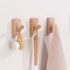 HomeDo 8Pack Adhesive Wall Hooks Hat Rack, Wooden Coat Hooks Wall Mounted - Image 4