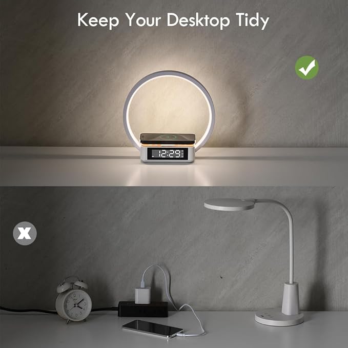 Alarm Clock, Table Lamp with Wireless Charging, Touch Bedside Lamp with 3 - Image 7