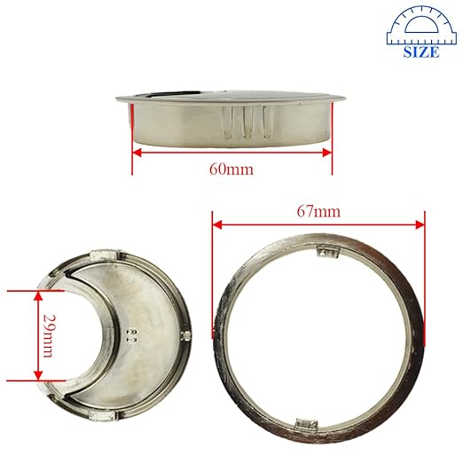 HAHIYO 2Pcs 2.4Inch/60mm Brushed Silver Zinc Alloy Desk Grommet Wire Grommet - Image 2