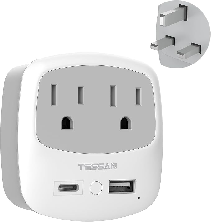 US to UK Plug Adapter, TESSAN Type G Travel Adaptor by TESSAN