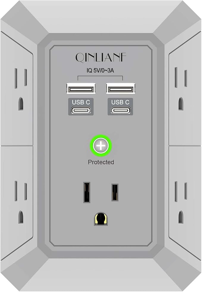 USB Wall Charger, Surge Protector, QINLIANF 5 Outlet Extender by QINLIANF