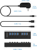 USB Hub 3.0 Powered Rosonway Aluminum 7 Ports USB 3.0 Data Hub Splitter - Image 8