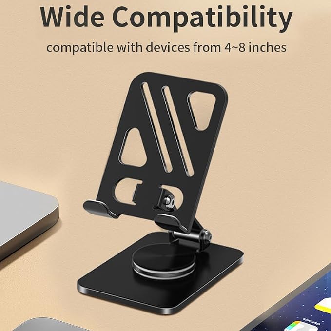 Adjustable Phone Stand with 360 Rotating Base Portable Foldable Carbon Steel - Image 5