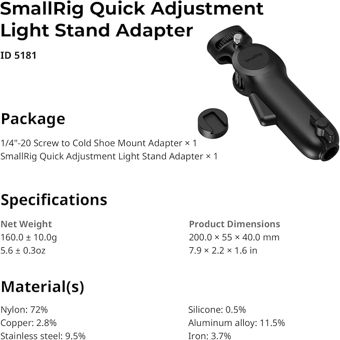SmallRig Quick Adjustment Light Stand Adapter, One-Button 180° Pitch Adjustment - Image 6
