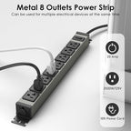 JUNNUJ Heavy Duty Power Strip Wall Mount, 20 Amp Surge Protector 1200J Metal 8 - Image 4