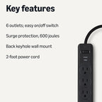 Amazon Basics Rectangle 6-Outlet, 600 Joule Surge Protector Power Strip - Image 2