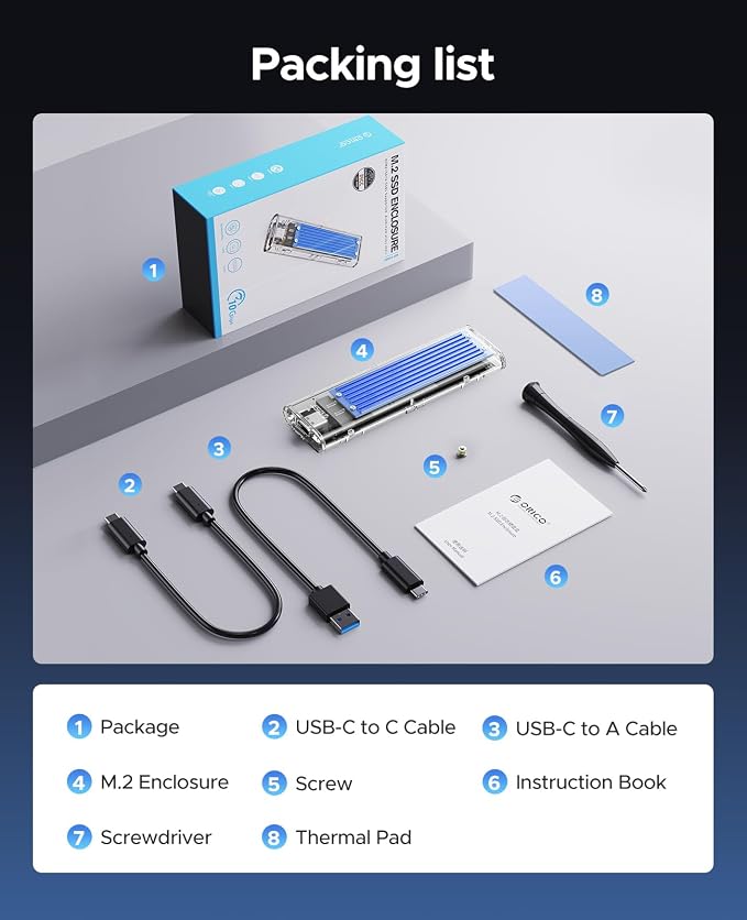 ORICO M.2 NVMe SSD Enclosure, USB 3.2 Gen 2, Transparent External Solid State - Image 7