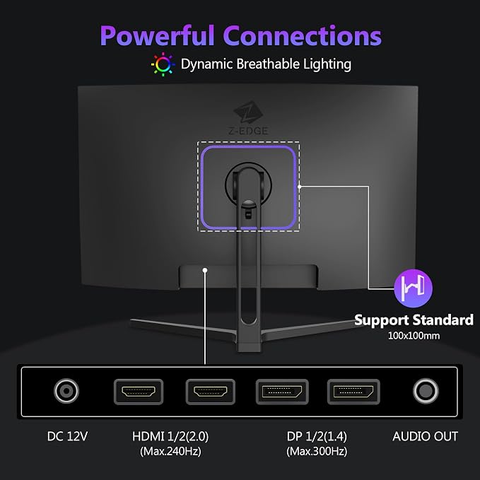 Z-Edge 27 inch Curved Gaming Monitor, FHD 1080P 300Hz 240Hz PC Monitor - Image 6