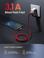 USB C Cable Fast Charger Type C 3.1A Right Angle Nylon Braided USB Type C Cable - Image 3